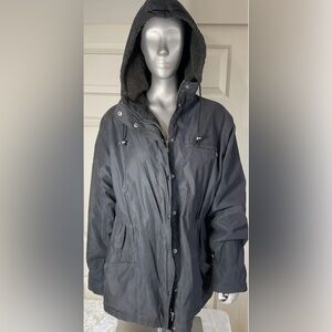 Nordstrom Black poly coated Hooded Coat Jacket Medium Petite
